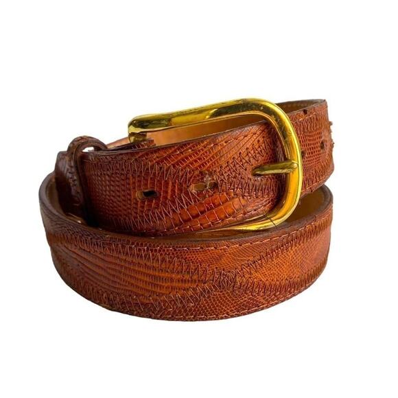 Vintage Justin Lizard Leather Belt Brown Reptile Western Unisex Mens Womens 28 - Picture 1 of 9